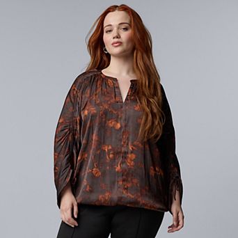 Plus Size Simply Vera Vera Wang Shirred Sleeve Blouse