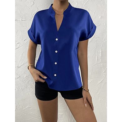 Women's Short Sleeve Button Down Shirt Casual Tops