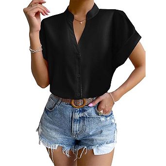 Women's Short Sleeve Button Down Shirt Casual Tops
