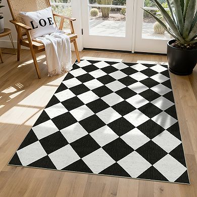 FairOnly Modern Diamond Grid Geometric Area Rug Machine Washable Non Slip for Bedroom Dining Room