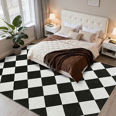 FairOnly Modern Diamond Grid Geometric Area Rug Machine Washable Non Slip for Bedroom Dining Room