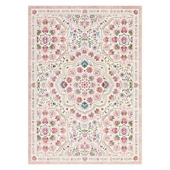 FairOnly Pastoral Floral Print Washable Area Rug for Living Room Non Slip Ultra Thin Rug for Bedroom