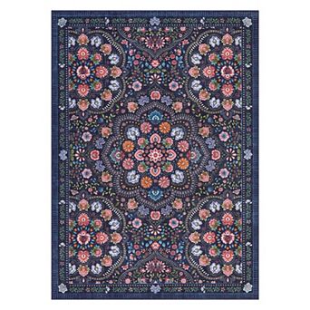 FairOnly Pastoral Floral Print Washable Area Rug for Living Room Non Slip Ultra Thin Rug for Bedroom
