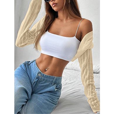 Women's Lightweight Long Sleeve Open Front Cardigan Cropped Drop Shoulder Bolero Shrug Sweater