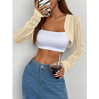 Women's Lightweight Long Sleeve Open Front Cardigan Cropped Drop Shoulder Bolero Shrug Sweater