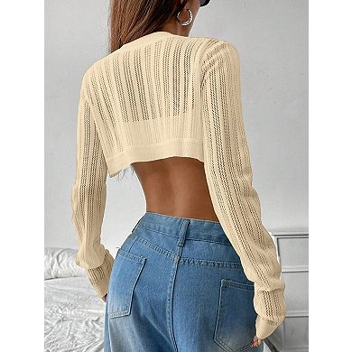 Women's Lightweight Long Sleeve Open Front Cardigan Cropped Drop Shoulder Bolero Shrug Sweater