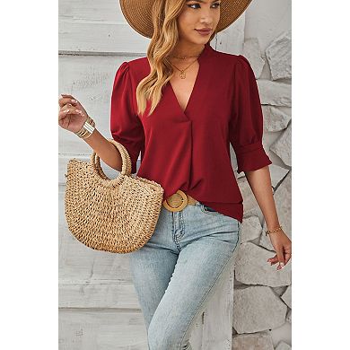 Women's Short Sleeve V-Neck Blouse Soft Casual Top