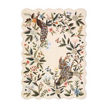 FairOnly Washable Scalloped Peacock Area Rug for Living Room Ultra Thin Non Slip Rug for Bedroom