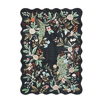 FairOnly Washable Scalloped Peacock Area Rug for Living Room Ultra Thin Non Slip Rug for Bedroom