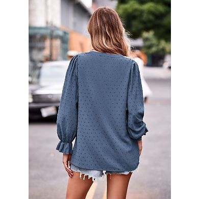 Women Blouse Long Sleeve V Neck Casual Lightweight Soft Tops