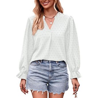 Women Blouse Long Sleeve V Neck Casual Lightweight Soft Tops