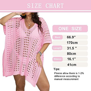 Womens Plus Size Crochet Beach Dress Short Sleeve Swimsuit Bathing Suit Cover Up
