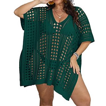 Womens Plus Size Crochet Beach Dress Short Sleeve Swimsuit Bathing Suit Cover Up
