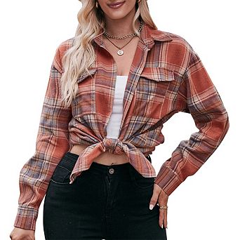 Women's Long Sleeves Oversize Plaid Shirt with Pockets