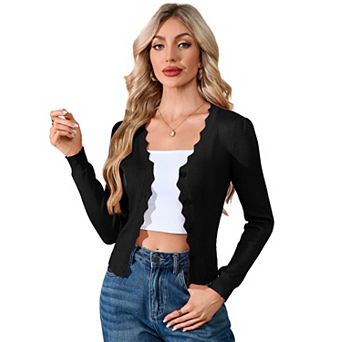 Women's Open Front Lightweight Shrugs Sweater Long Sleeve V-Neck Slim Fit Knit Cardigan Coat