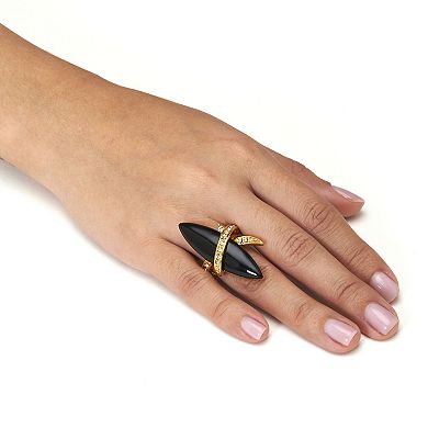 Wrapped Marquise Onyx and Crystal Gold-Plated Ring