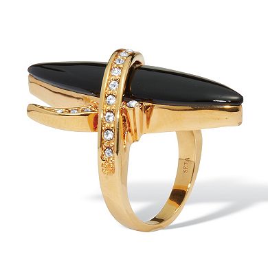 Wrapped Marquise Onyx and Crystal Gold-Plated Ring