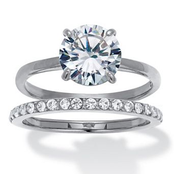 2.85 TCW Round Cubic Zirconia Stainless Steel Pave Bridal Ring Set