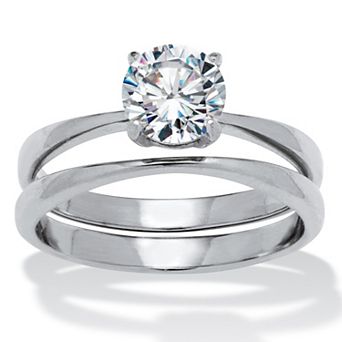 1.5 TCW Round Cubic Zirconia Stainless Steel Bridal Ring Set