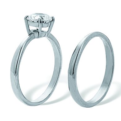 1.5 TCW Round Cubic Zirconia Stainless Steel Bridal Ring Set