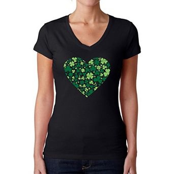 Clover Heart - Women's Word Art V-Neck T-Shirt