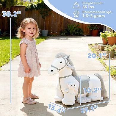 Qaba 6V Ride On Horse, Battery Powered Ride on Toy with Bear Toy, Music