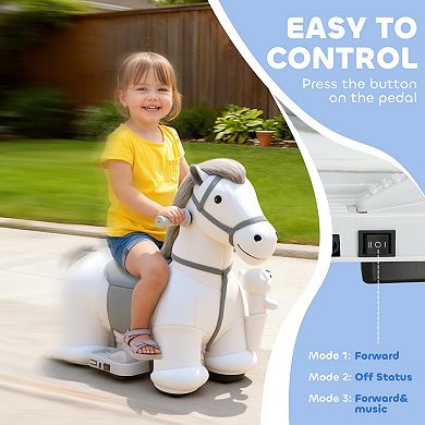Qaba 6V Ride On Horse, Battery Powered Ride on Toy with Bear Toy, Music