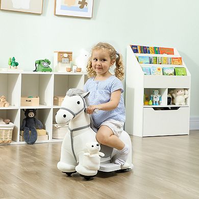 Qaba 6V Ride On Horse, Battery Powered Ride on Toy with Bear Toy, Music