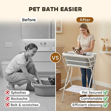 PawHut Dog Bath Tub Dog Washing Station Elevated Foldable