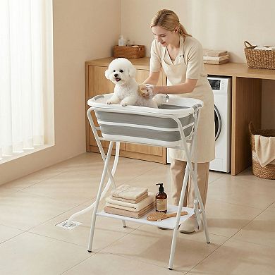 PawHut Dog Bath Tub Dog Washing Station Elevated Foldable