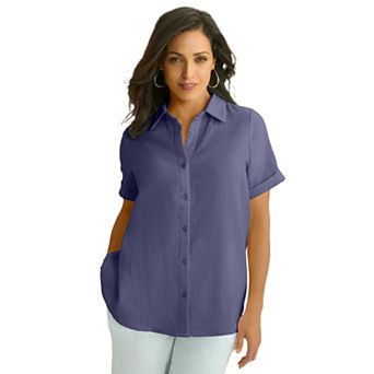 Jessica London Women's Plus Size Cotton Gauze Camp Shirt
