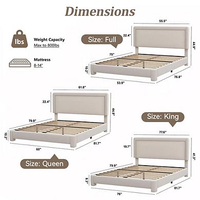 Opoiar Boucle Bed Frame with Adjustable Headboard, Rounded Corners, No Box Spring Needed