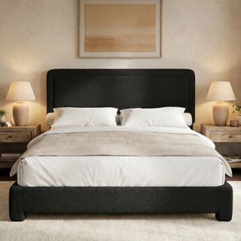 Opoiar Boucle Bed Frame with Adjustable Headboard, Rounded Corners, No Box Spring Needed
