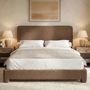 Opoiar Boucle Bed Frame with Adjustable Headboard, Rounded Corners, No Box Spring Needed