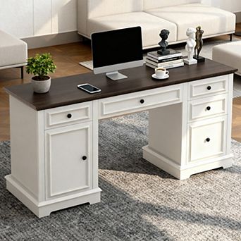 Opoiar 60" Farmhouse Executive Desk with Drawers & File Cabinet, Home Office Desk