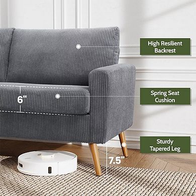 Opoiar 68" Corduroy Loveseat Sofa Mid-Century Modern with Spring Cushion