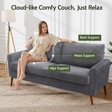Opoiar 68" Corduroy Loveseat Sofa Mid-Century Modern with Spring Cushion