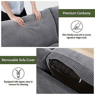 Opoiar 68" Corduroy Loveseat Sofa Mid-Century Modern with Spring Cushion