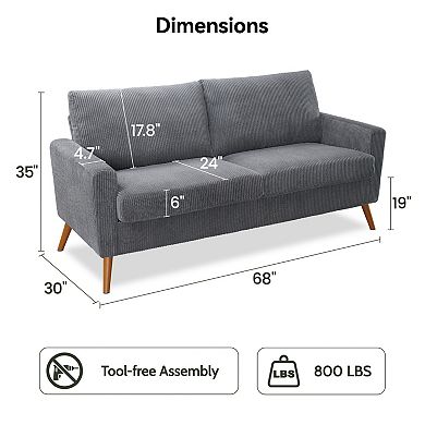 Opoiar 68" Corduroy Loveseat Sofa Mid-Century Modern with Spring Cushion