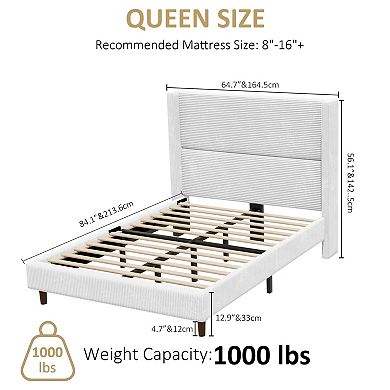 Opoiar Queen Corduroy Upholstered Platform Bed Frame with 56" Wingback Headboard