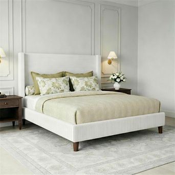 Opoiar Queen Corduroy Upholstered Platform Bed Frame with 56" Wingback Headboard