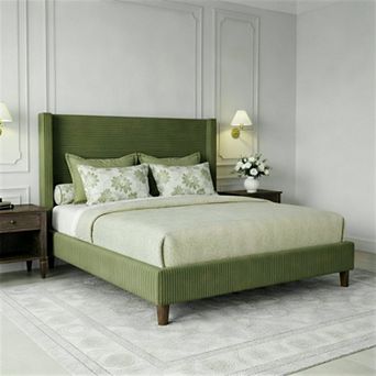 Opoiar Queen Corduroy Upholstered Platform Bed Frame with 56" Wingback Headboard
