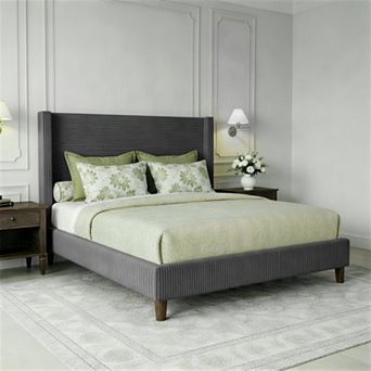 Opoiar Queen Corduroy Upholstered Platform Bed Frame with 56" Wingback Headboard