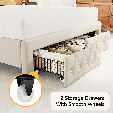 Opoiar Queen Velvet Upholstered Bed Frame with Tall Wingback Headboard and 2 Storage Drawers