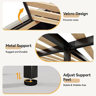 Opoiar Queen Velvet Upholstered Bed Frame with Tall Wingback Headboard and 2 Storage Drawers