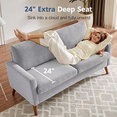 Opoiar 68" Linen Loveseat Sofa Mid-Century Modern with Spring Cushion