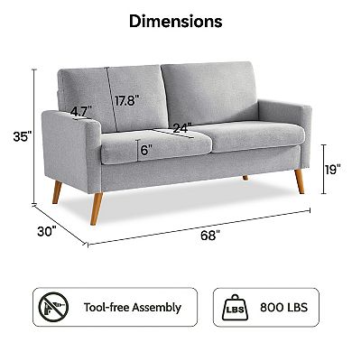 Opoiar 68" Linen Loveseat Sofa Mid-Century Modern with Spring Cushion