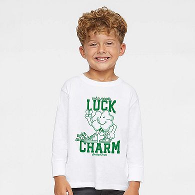 SmileyWorld Who Needs Luck - Toddler Long Sleeve Graphic Tee