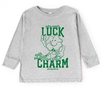 SmileyWorld Who Needs Luck - Toddler Long Sleeve Graphic Tee