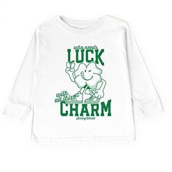 SmileyWorld Who Needs Luck - Toddler Long Sleeve Graphic Tee
